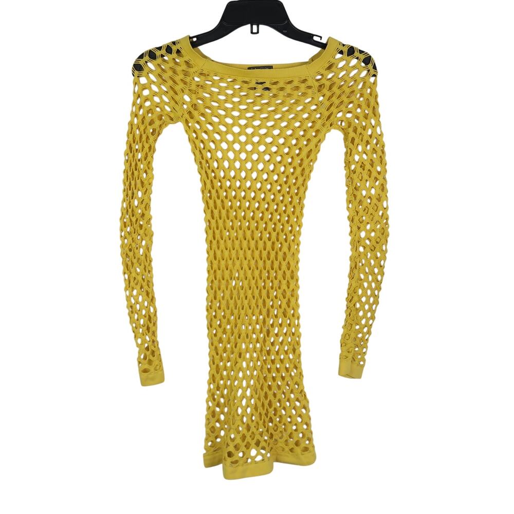 Soho Girls Yellow Fishnet Mesh Off Shoulder Mini Bodycon Dress
